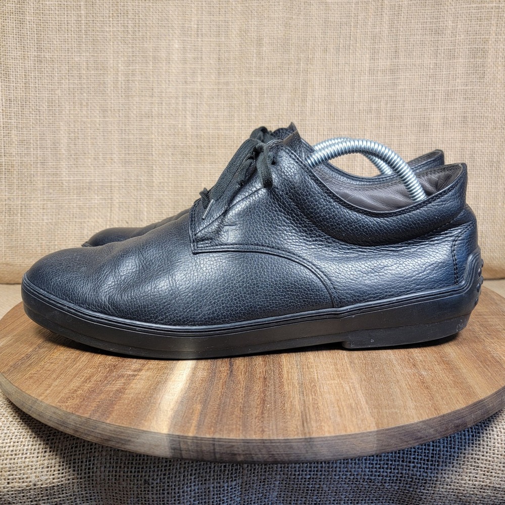 Tod's Pebbled Leather Derby Shoes Black Vibram Lace Up Men's 10.5 Minimalist - Picture 3 of 9